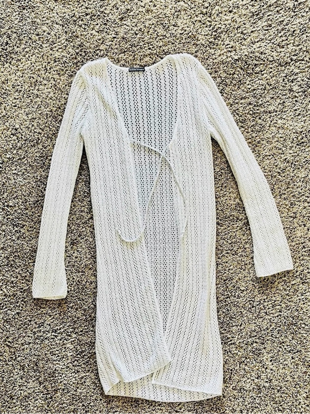 Open-Knit Long White Cardigan Sweater